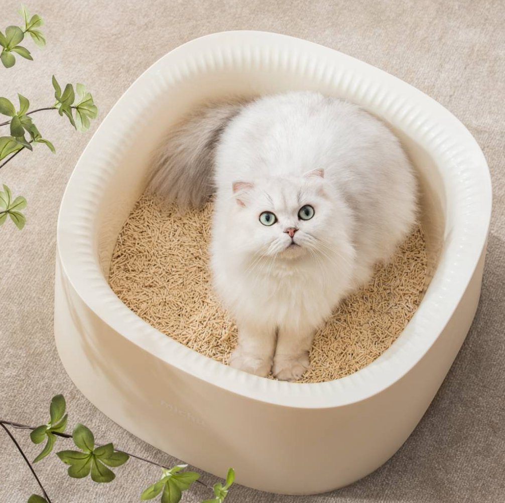 Macaron XL Cat Litter Box with Extra High Edges w Scoop Included - Cream - House Of Pets Delight (HOPD)