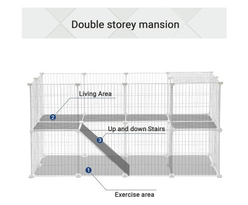 Metal Wire Two - Story Pet Playpen with Zip Ties White - House Of Pets Delight (HOPD)