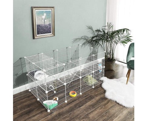 Metal Wire Two - Story Pet Playpen with Zip Ties White - House Of Pets Delight (HOPD)