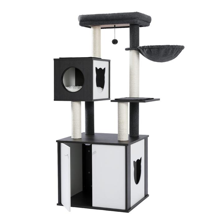 Midnight Wooden Modern Cat Tower With Storage Closet - House Of Pets Delight (HOPD)