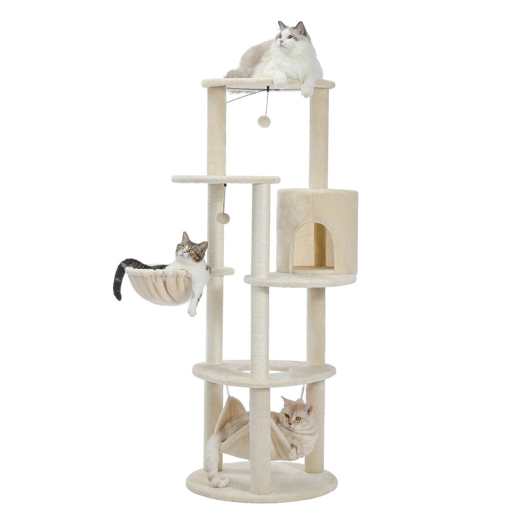 Minimal Fabric Cat Tower Condo 152cm in Beige - House Of Pets Delight (HOPD)