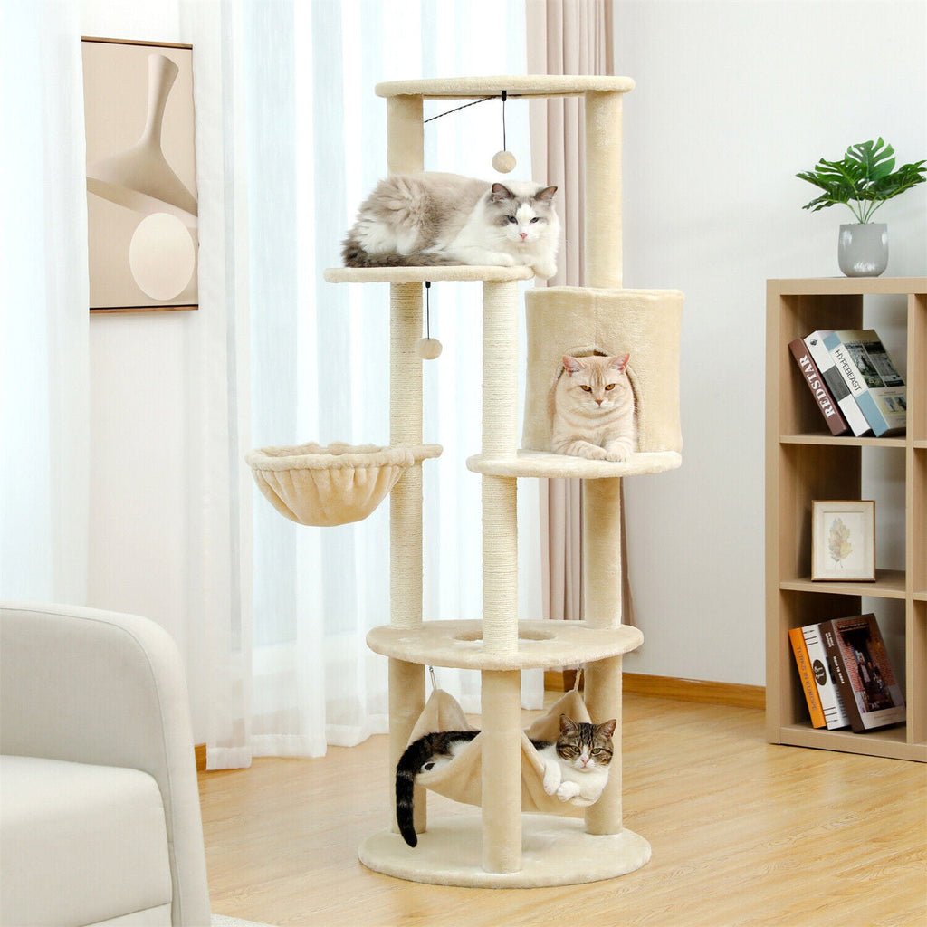 Minimal Fabric Cat Tower Condo 152cm in Beige - House Of Pets Delight (HOPD)