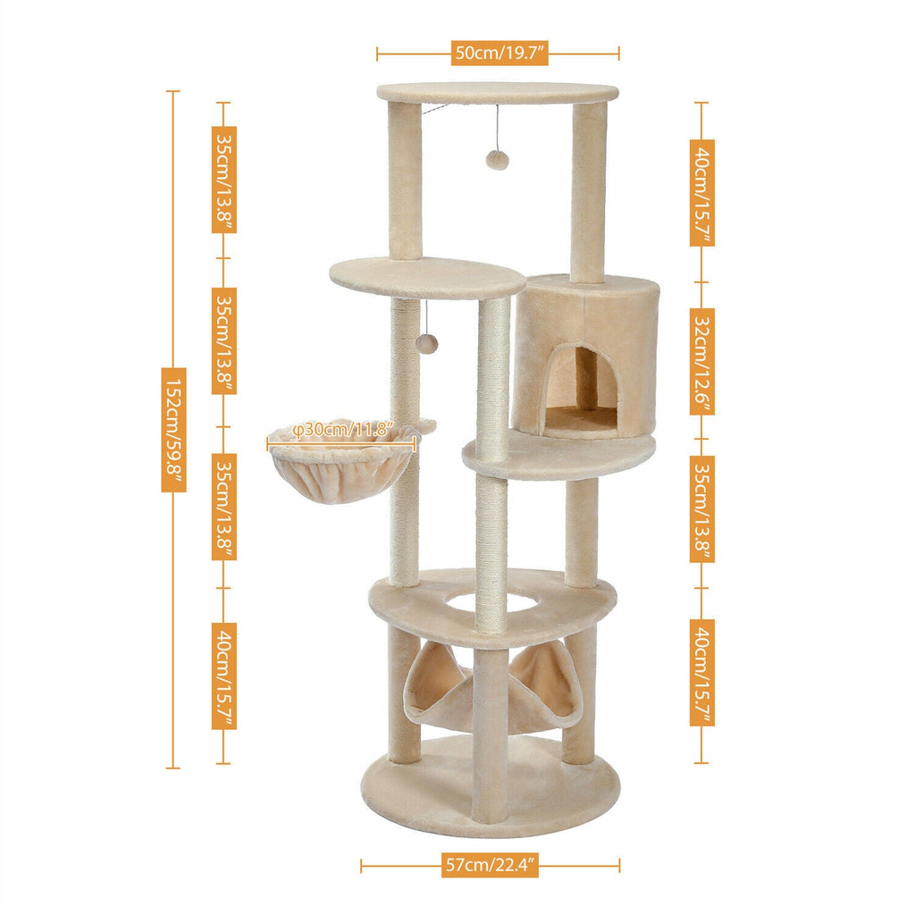 Minimal Fabric Cat Tower Condo 152cm in Beige - House Of Pets Delight (HOPD)