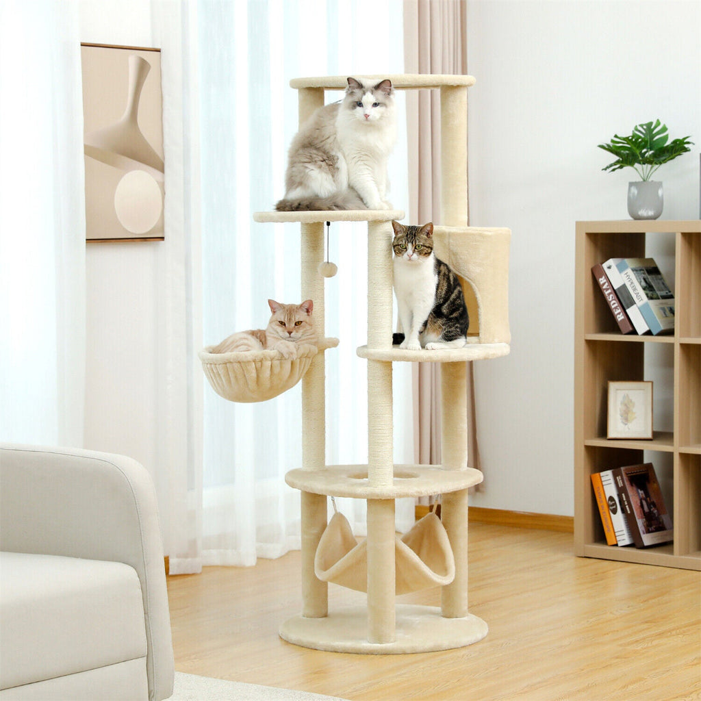 Minimal Fabric Cat Tower Condo 152cm in Beige - House Of Pets Delight (HOPD)