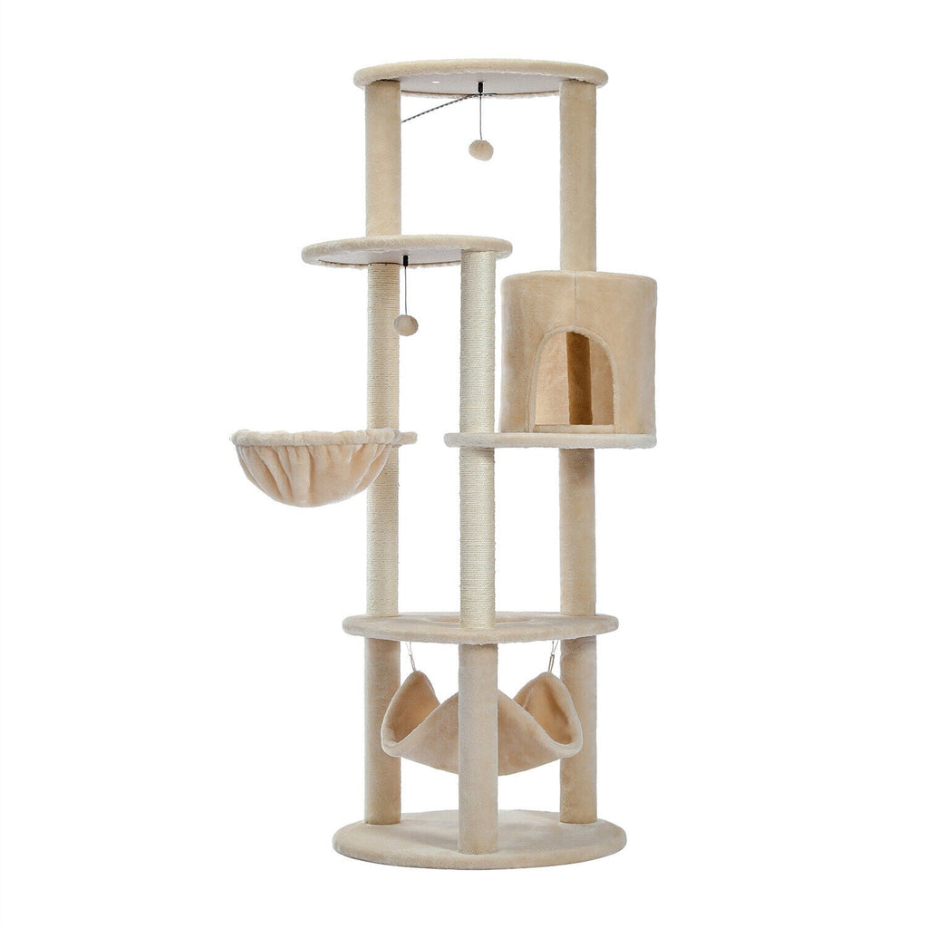 Minimal Fabric Cat Tower Condo 152cm in Beige - House Of Pets Delight (HOPD)