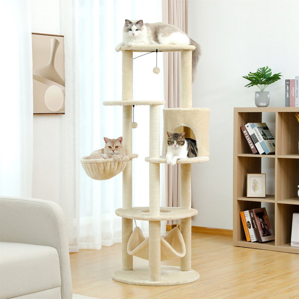 Minimal Fabric Cat Tower Condo 152cm in Beige - House Of Pets Delight (HOPD)