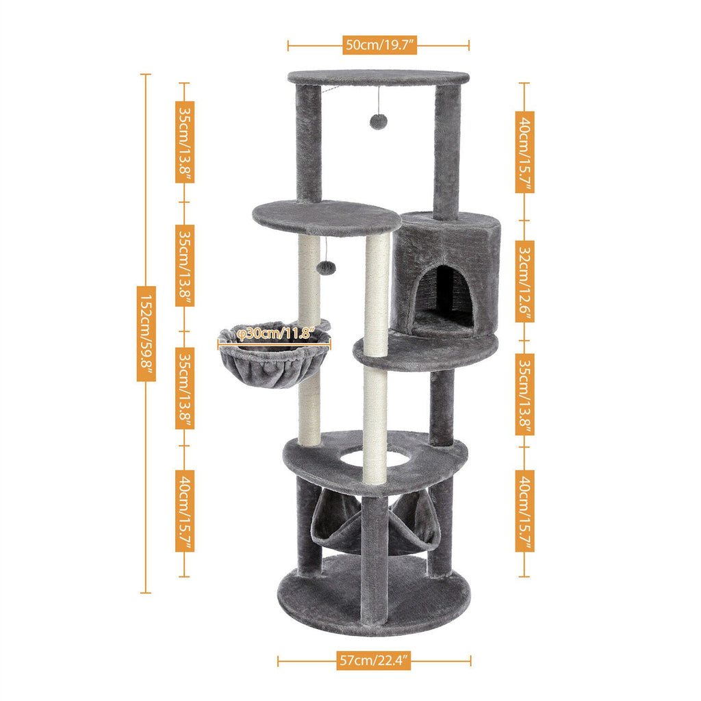 Minimal Fabric Cat Tower Condo 152cm in Grey - House Of Pets Delight (HOPD)