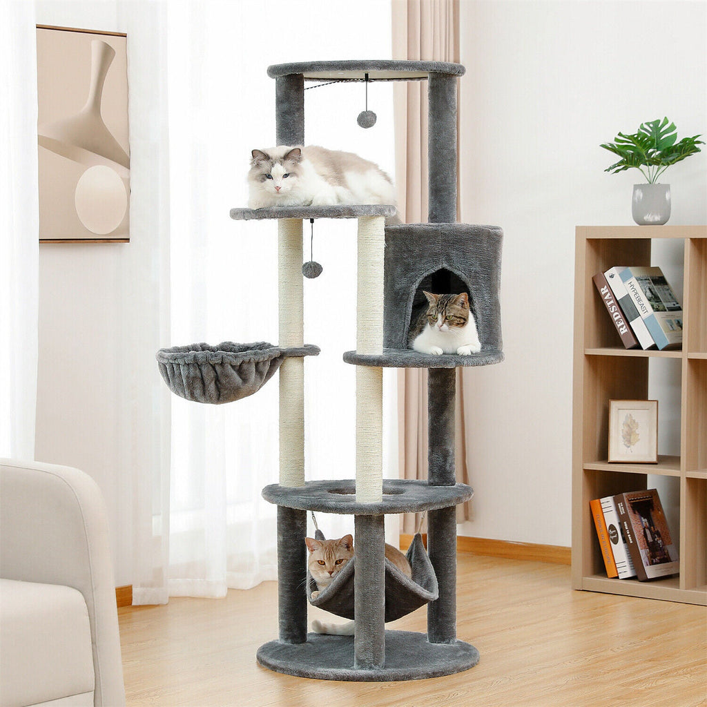 Minimal Fabric Cat Tower Condo 152cm in Grey - House Of Pets Delight (HOPD)