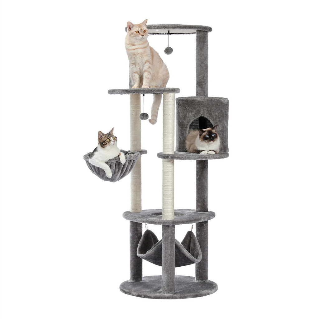 Minimal Fabric Cat Tower Condo 152cm in Grey - House Of Pets Delight (HOPD)