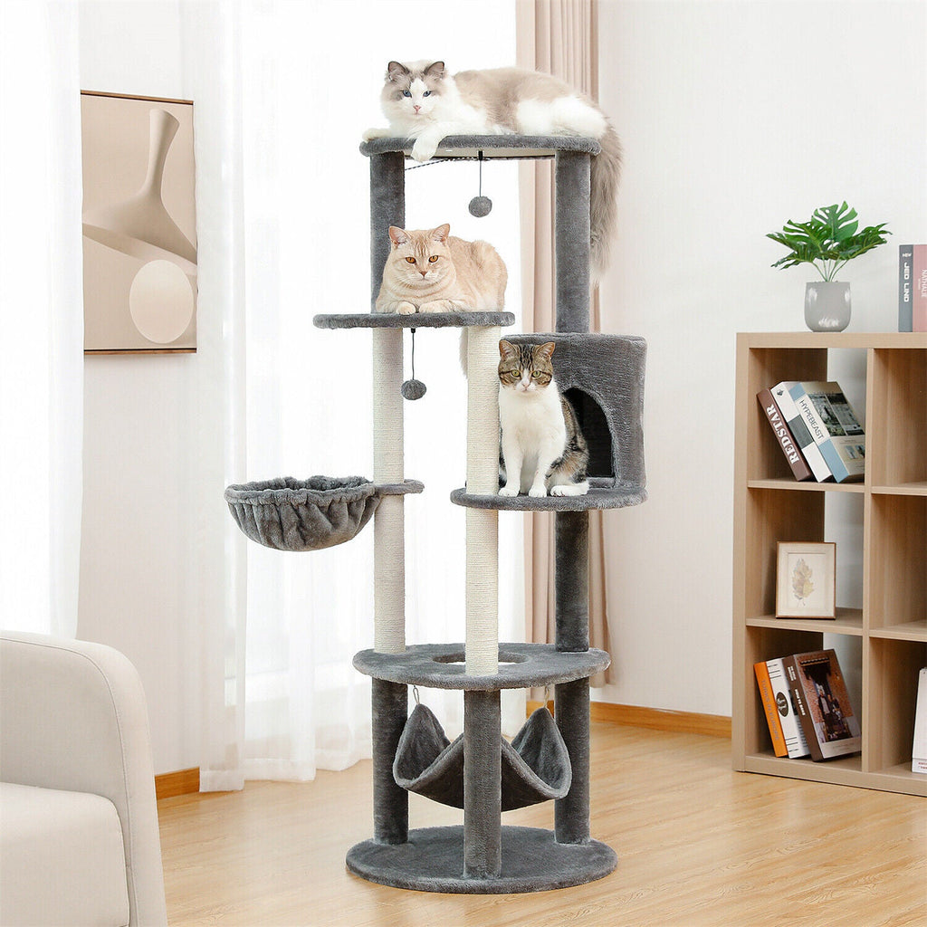 Minimal Fabric Cat Tower Condo 152cm in Grey - House Of Pets Delight (HOPD)