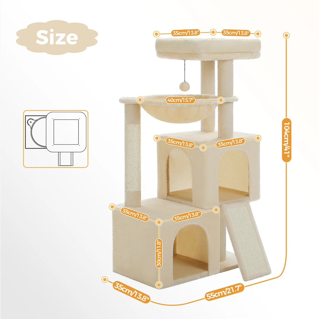 Minimalist 104cm Cat Tree Scratching Tower - Cream - House Of Pets Delight (HOPD)