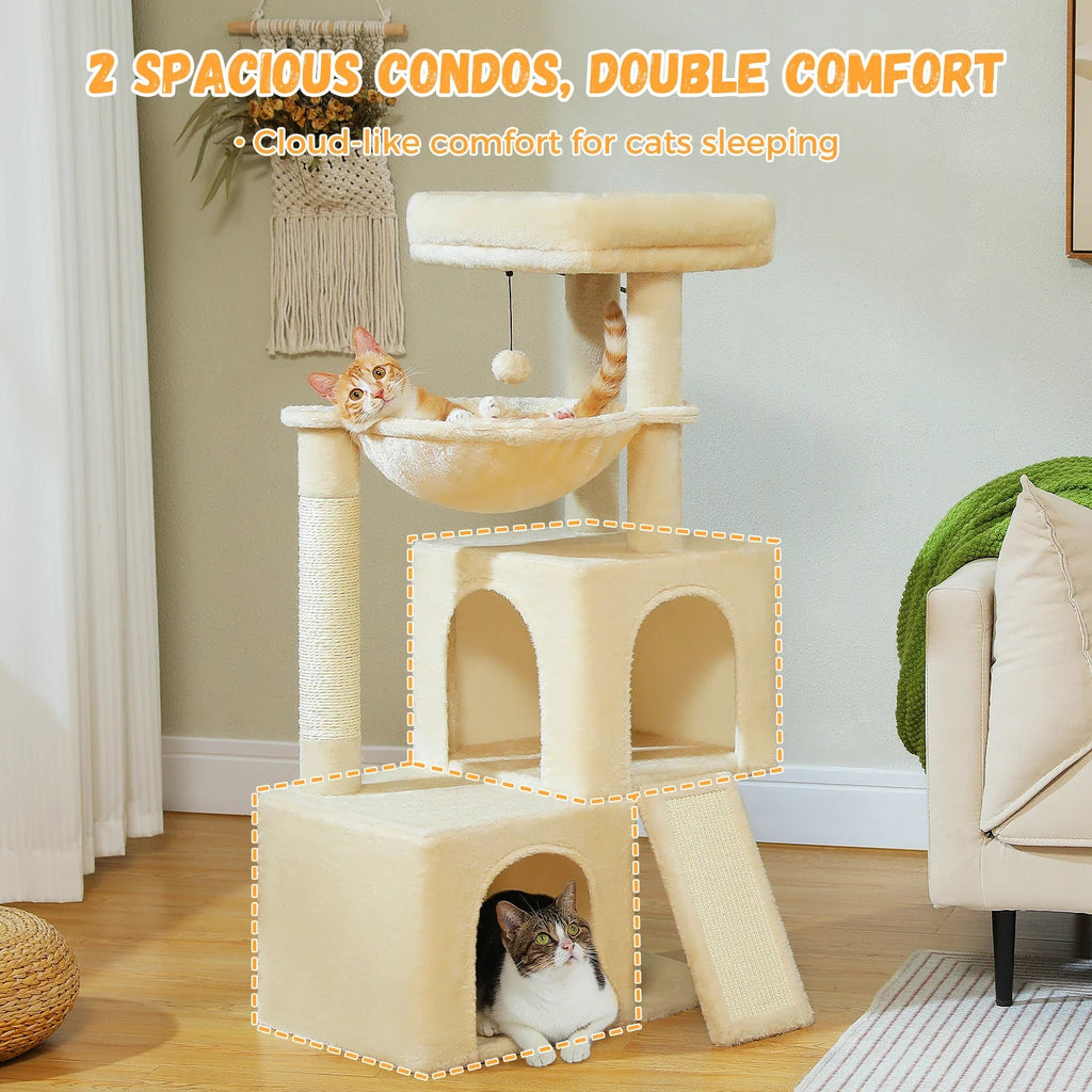 Minimalist 104cm Cat Tree Scratching Tower - Cream - House Of Pets Delight (HOPD)