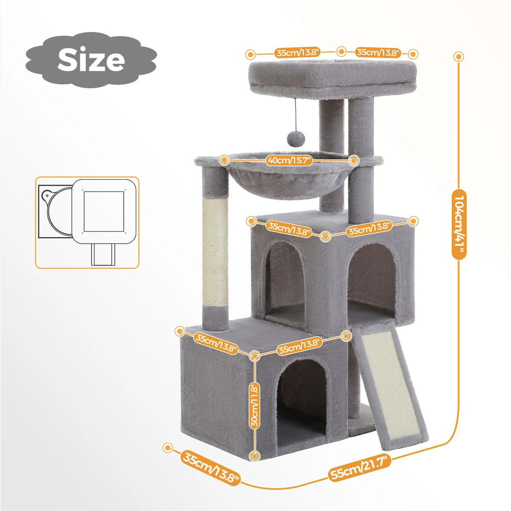 Minimalist 104cm Cat Tree Scratching Tower - Grey - House Of Pets Delight (HOPD)