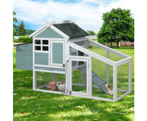 Modern Wooden Outdoor Rabbit Run Enclosure in Mint - House Of Pets Delight (HOPD)