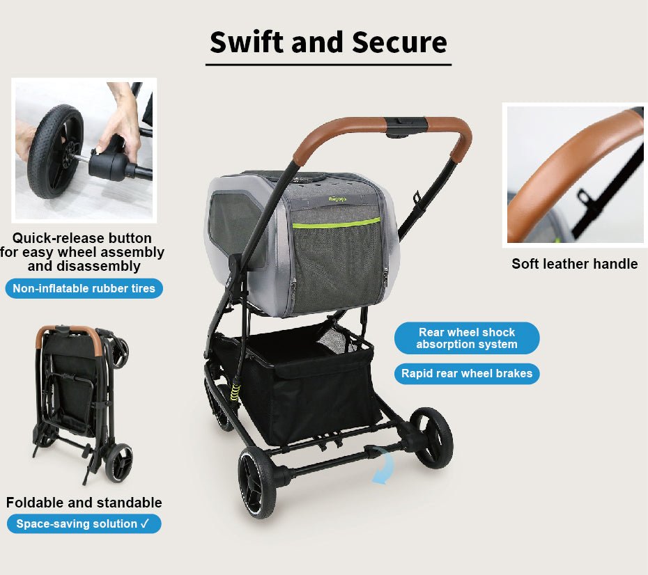 NeoRider Multi - Purpose Detachable Pet Stroller – Silver Mist - House Of Pets Delight (HOPD)