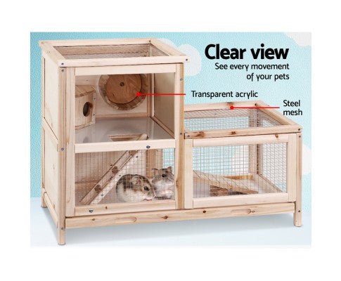 Pet Hamster Guinea Pig Ferrets Rodents Large Wooden Hutch with Run - House Of Pets Delight (HOPD)