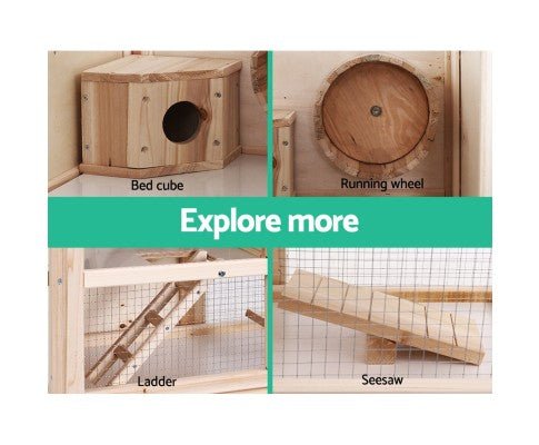 Pet Hamster Guinea Pig Ferrets Rodents Large Wooden Hutch with Run - House Of Pets Delight (HOPD)