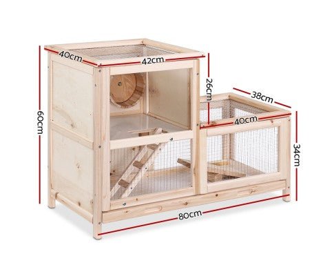 Pet Hamster Guinea Pig Ferrets Rodents Large Wooden Hutch with Run - House Of Pets Delight (HOPD)