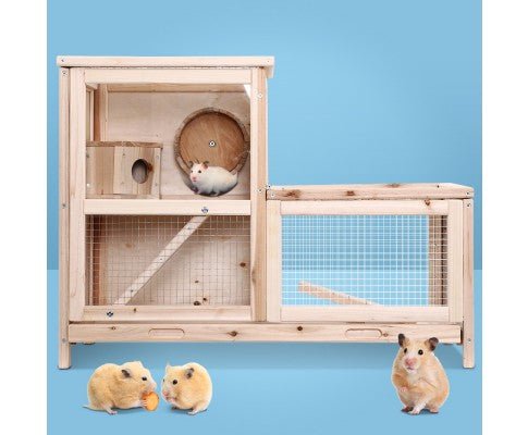 Pet Hamster Guinea Pig Ferrets Rodents Large Wooden Hutch with Run - House Of Pets Delight (HOPD)