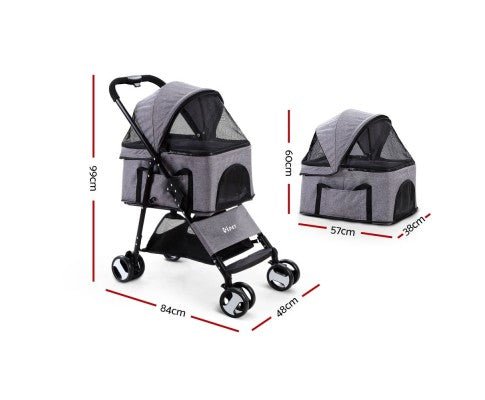 Pet Stroller & Carrier Foldable Pram 3 in 1 - Grey - House Of Pets Delight (HOPD)