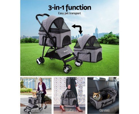 Pet Stroller & Carrier Foldable Pram 3 in 1 - Grey - House Of Pets Delight (HOPD)