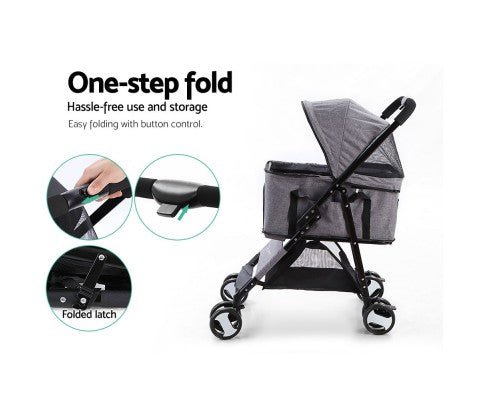 Pet Stroller & Carrier Foldable Pram 3 in 1 - Grey - House Of Pets Delight (HOPD)