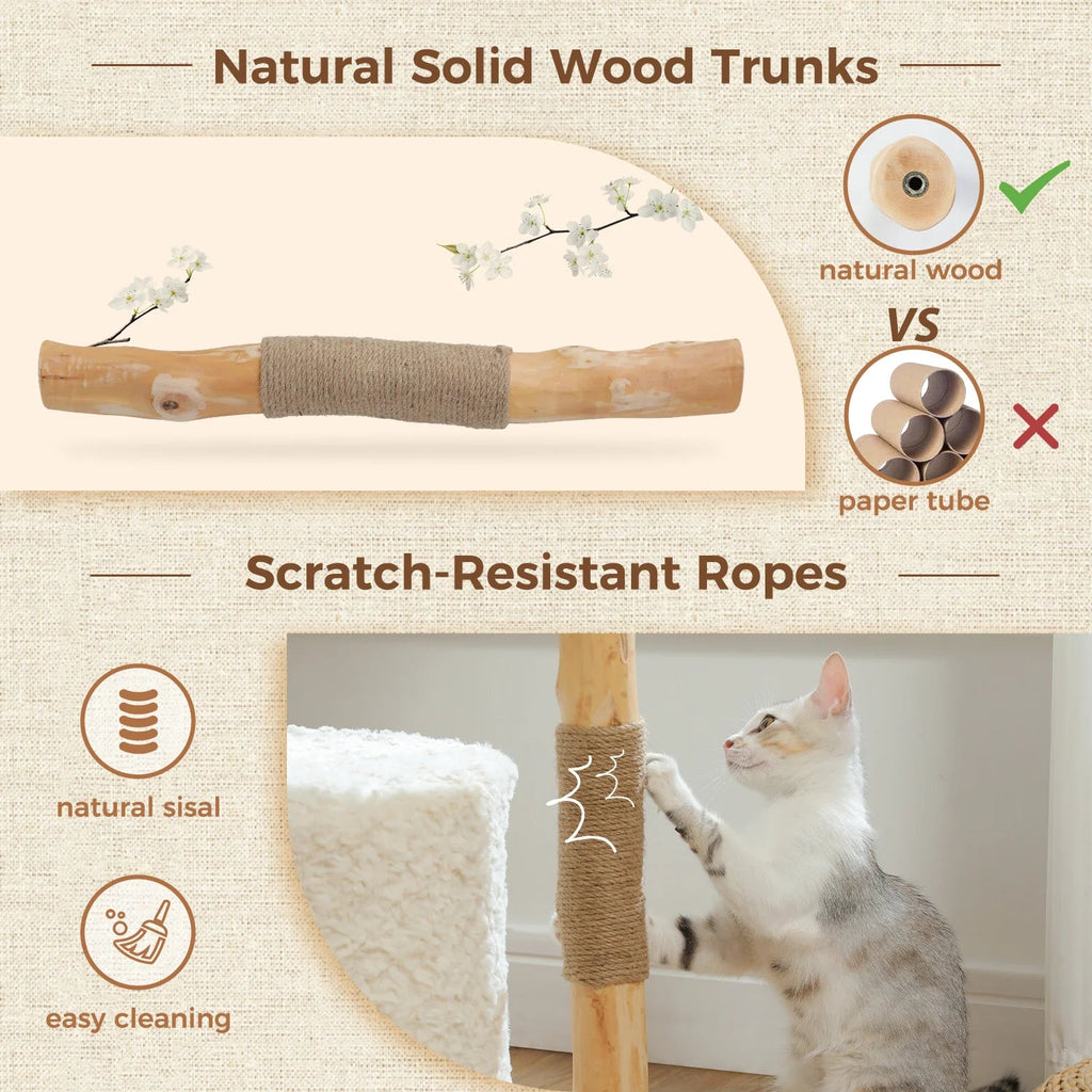 Plush 105cm Real Wood Cat Tree in White Cloud - House Of Pets Delight (HOPD)