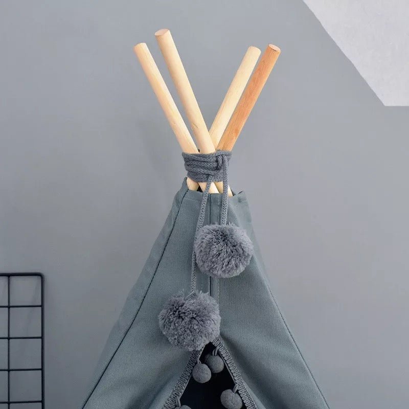 Pom Pom Teepee With Mat in Grey - House Of Pets Delight (HOPD)