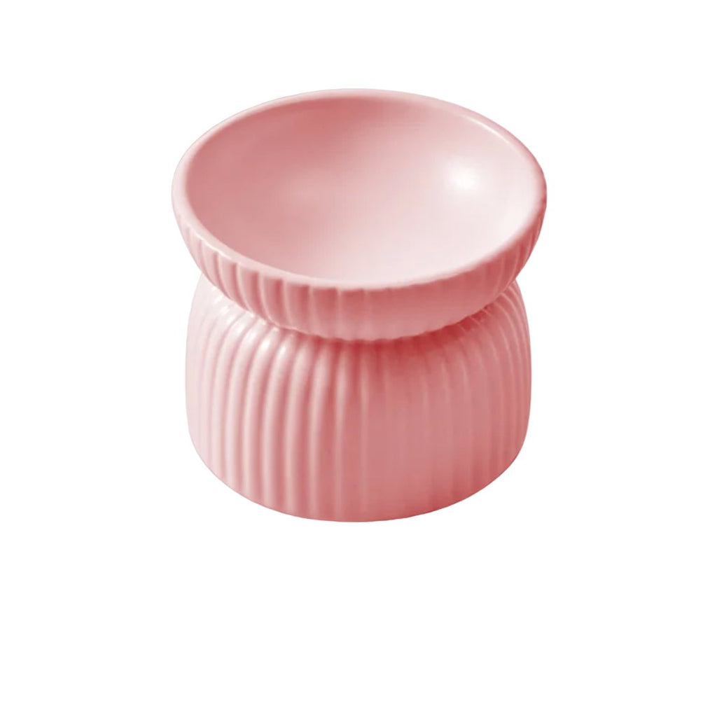 Pre Order - HOPD Ribbed Elevated Ceramic Cat Bowl in Pink - House Of Pets Delight (HOPD)