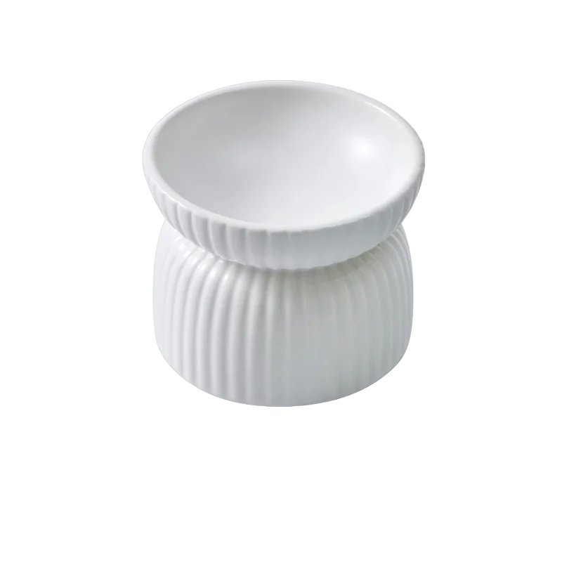 Pre Order - HOPD Ribbed Elevated Ceramic Cat Bowl in White - House Of Pets Delight (HOPD)
