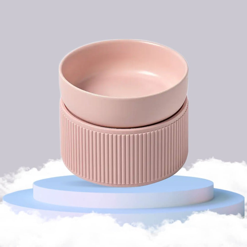Pre Order - HOPD Ribbed Elevated Ceramic Single Bowl in Pink - House Of Pets Delight (HOPD)