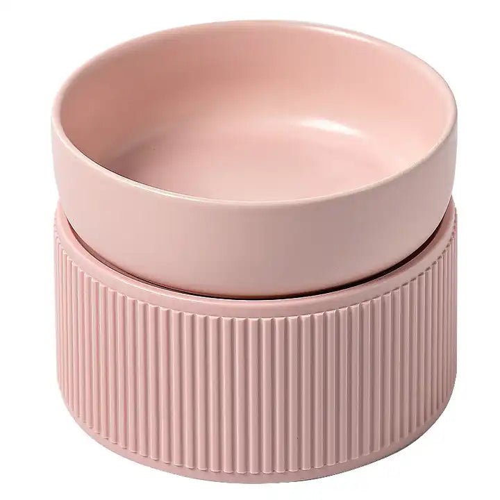 Pre Order - HOPD Ribbed Elevated Ceramic Single Bowl in Pink - House Of Pets Delight (HOPD)