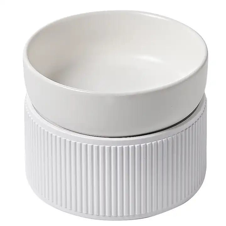Pre Order - HOPD Ribbed Elevated Ceramic Single Bowl in White - House Of Pets Delight (HOPD)