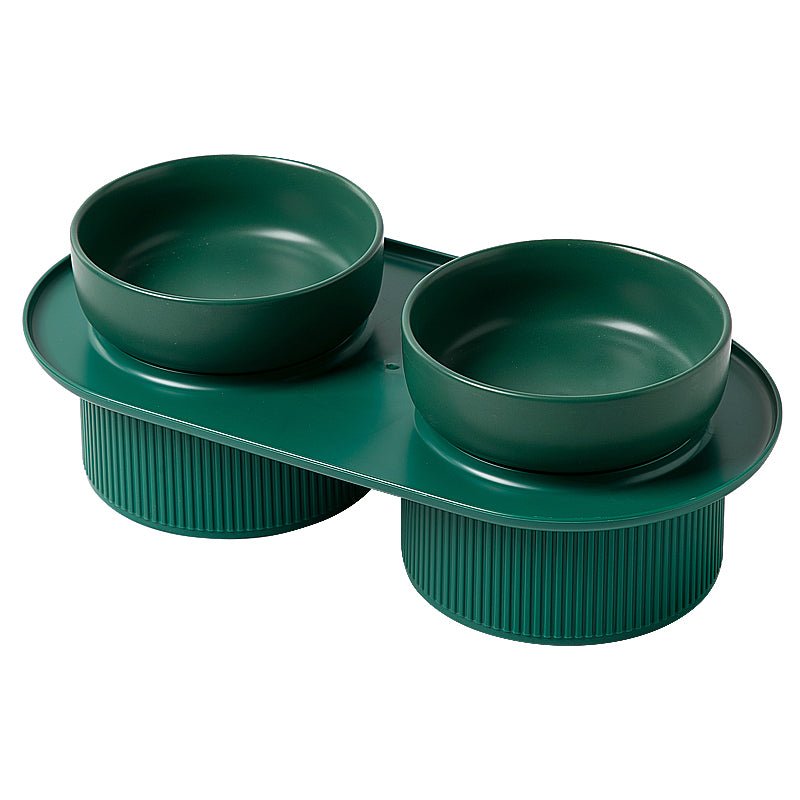 Pre Order - Ribbed Ceramic Double Pet Bowl 3pc Set - Emerald - House Of Pets Delight (HOPD)