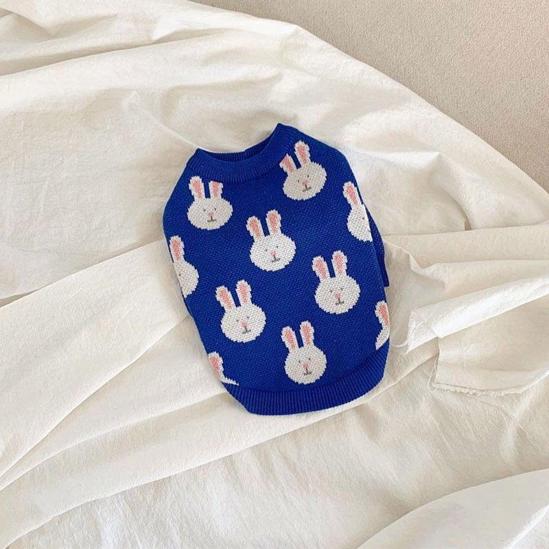 Rabbit Print Dog Sweater - Blue - House Of Pets Delight (HOPD)