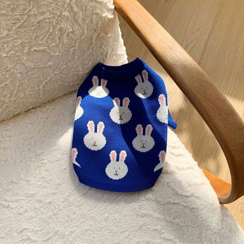 Rabbit Print Dog Sweater - Blue - House Of Pets Delight (HOPD)