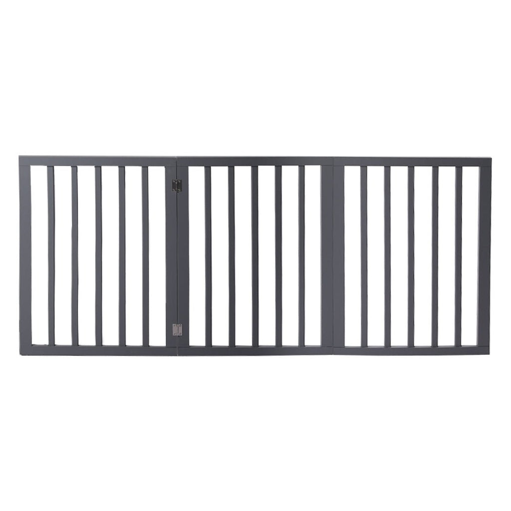 Retractable Barrier Wooden Pet Gate Dog Fence 3 Panel Grey - House Of Pets Delight (HOPD)