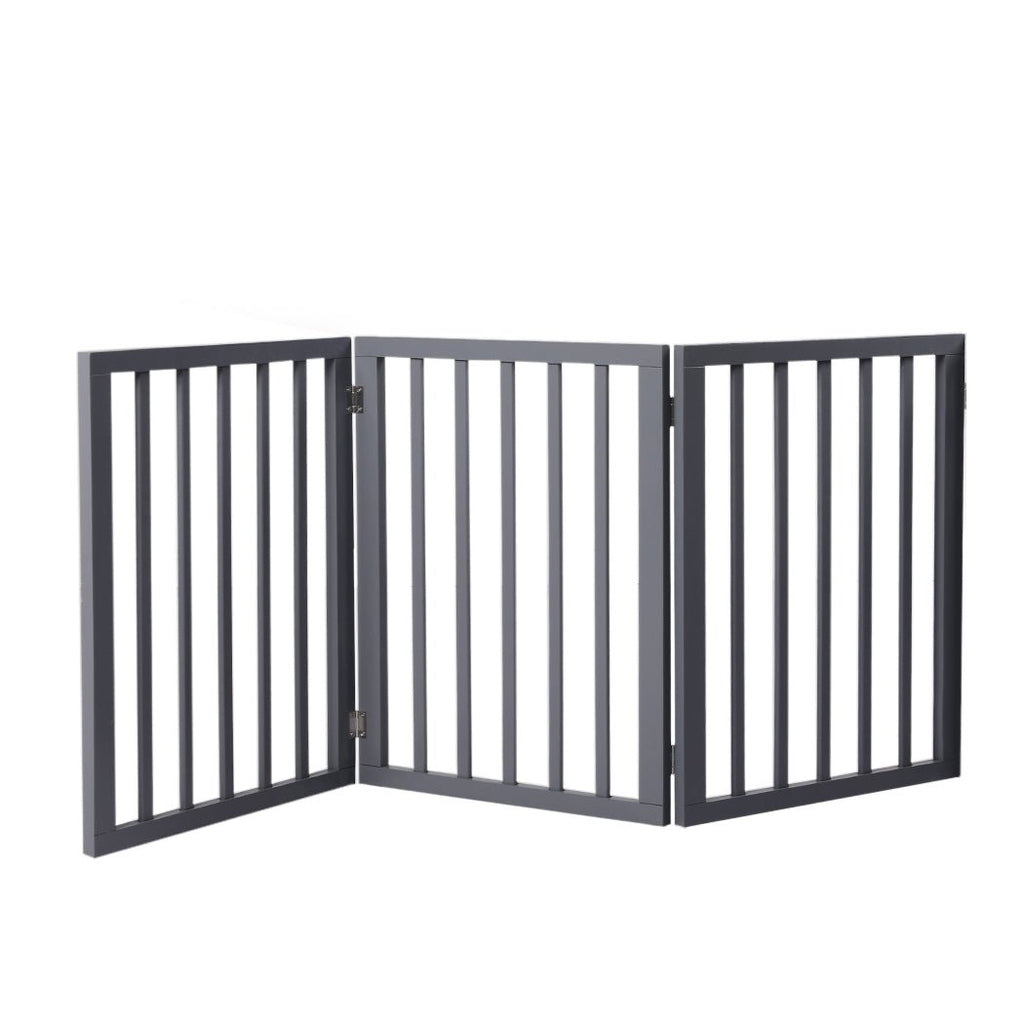 Retractable Barrier Wooden Pet Gate Dog Fence 3 Panel Grey - House Of Pets Delight (HOPD)