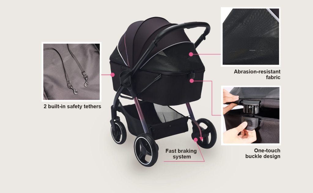 Retro Luxe Folding Pet Stroller for Pets up to 30kg - Soft Sage - House Of Pets Delight (HOPD)