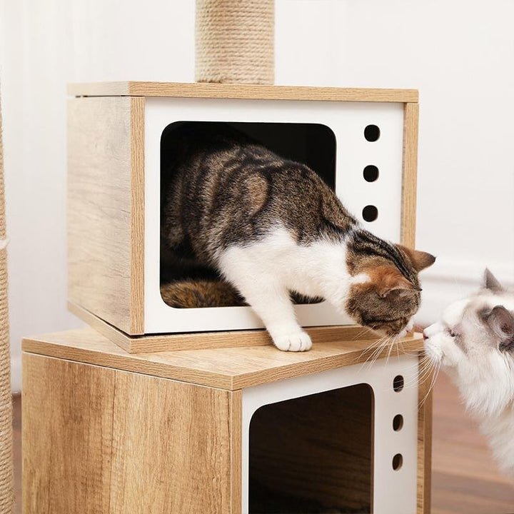 Retro TV Wooden Cat Tower - House Of Pets Delight (HOPD)