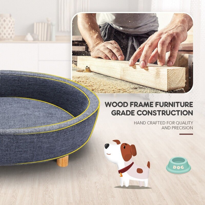 Round Raised Pet Linen Fabric Sofa - House Of Pets Delight (HOPD)