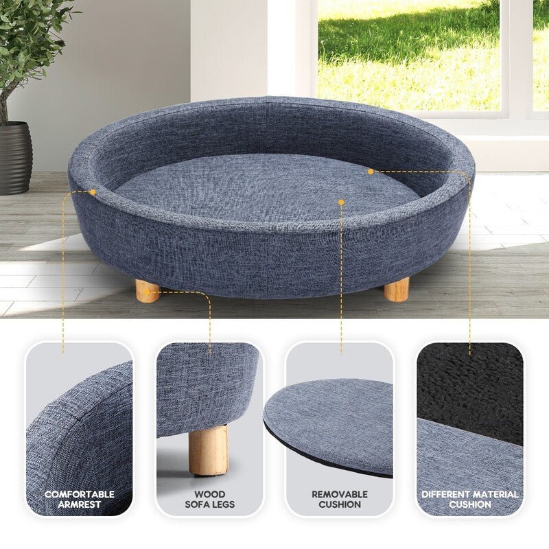 Round Raised Pet Linen Fabric Sofa - House Of Pets Delight (HOPD)