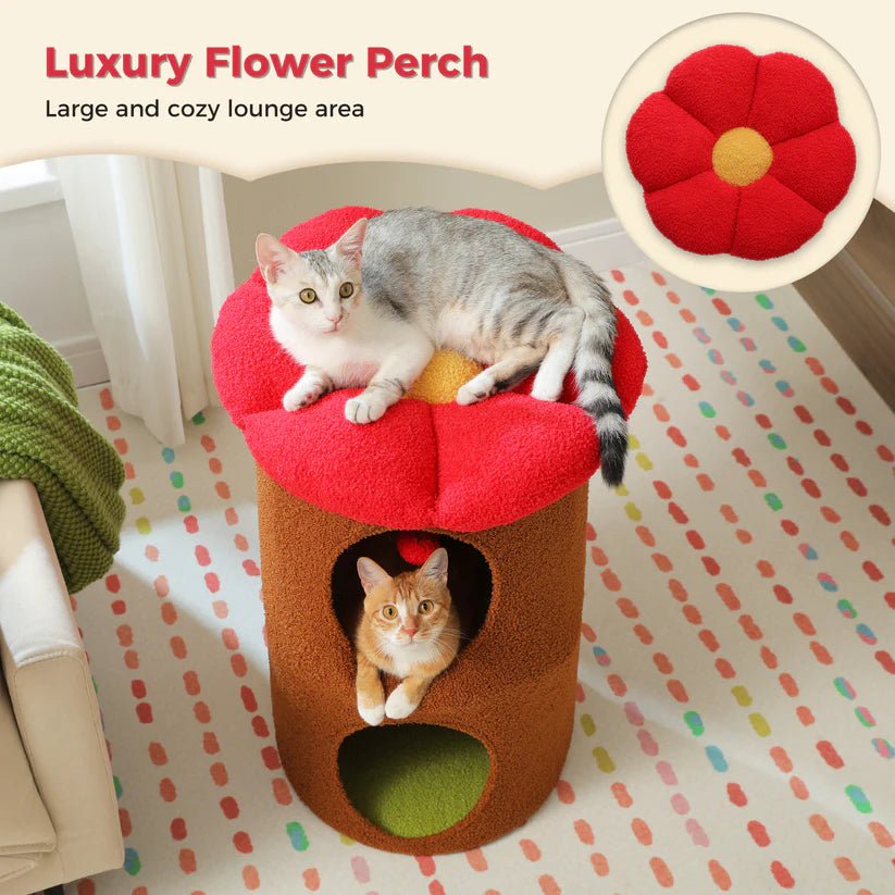 The 2 Level Flower Pet House - Brown - House Of Pets Delight (HOPD)