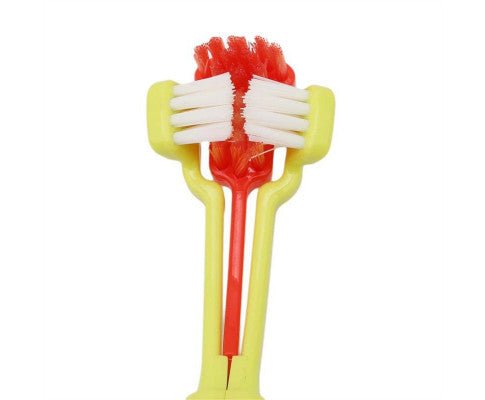 Three - Head Multi - Angle Dog Cat Toothbrush - Orange - House Of Pets Delight (HOPD)