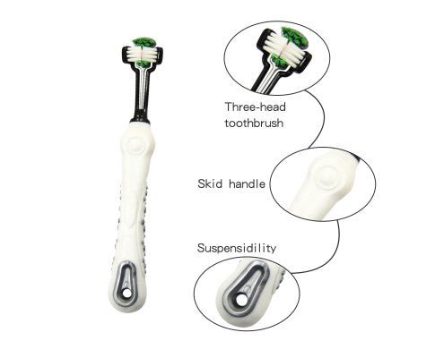 Three - Head Multi - Angle Dog Cat Toothbrush - White - House Of Pets Delight (HOPD)