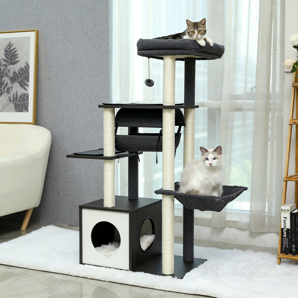 Tunnel Modern Cat Tree in Black - House Of Pets Delight (HOPD)