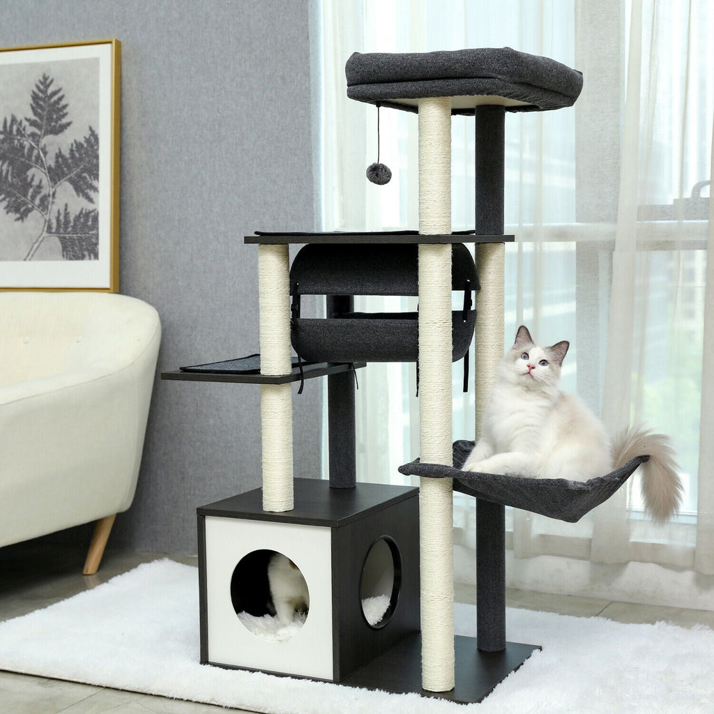 Tunnel Modern Cat Tree in Black - House Of Pets Delight (HOPD)