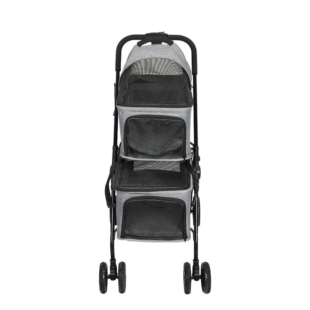 Two - tier Double Dog Pet Stroller - Grey - House Of Pets Delight (HOPD)