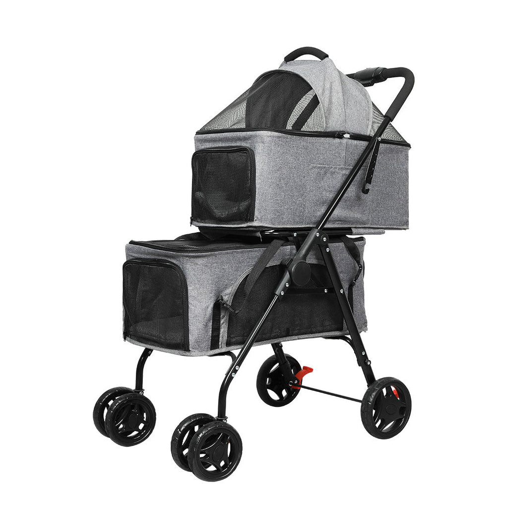 Two - tier Double Dog Pet Stroller - Grey - House Of Pets Delight (HOPD)