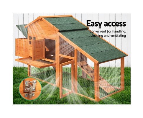 Wide Wooden Chicken Coop with Nesting Box - House Of Pets Delight (HOPD)